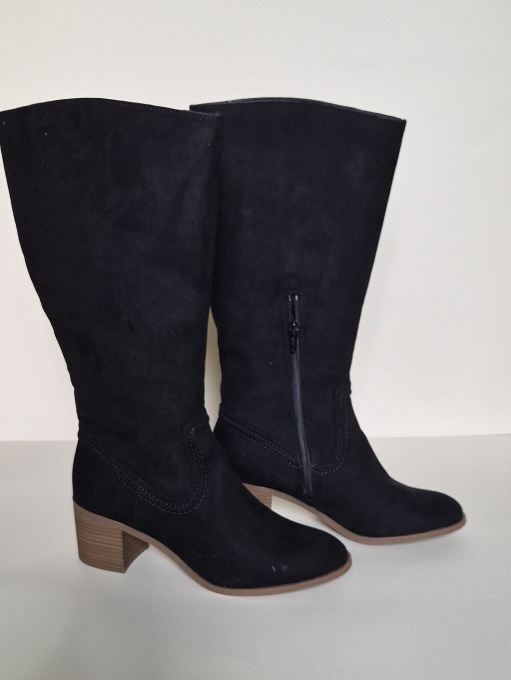 LC Lauren Conrad Black Mid-Calf Suede Block Heel Boots- Size 9